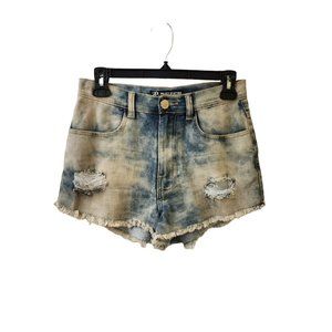 Project Eighteen Dirty Denim Lightweight Jean Shorts Medium Raw Hem High Rise